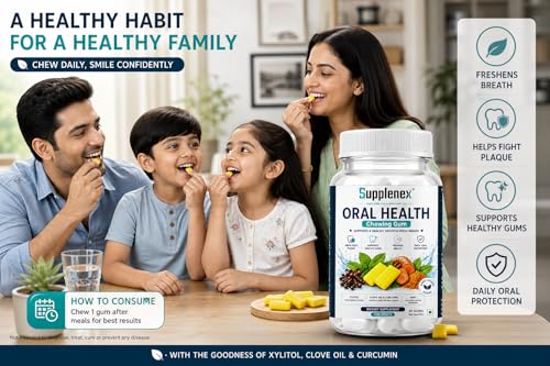 Image of Oral Health Chewing Gum with Clove Oil & Curcumin Extract | Zero Added Sugar | Fresh Breath, Plaque Support & Healthy Gums | Xylitol Mint Gum for Adults | 30 Chews