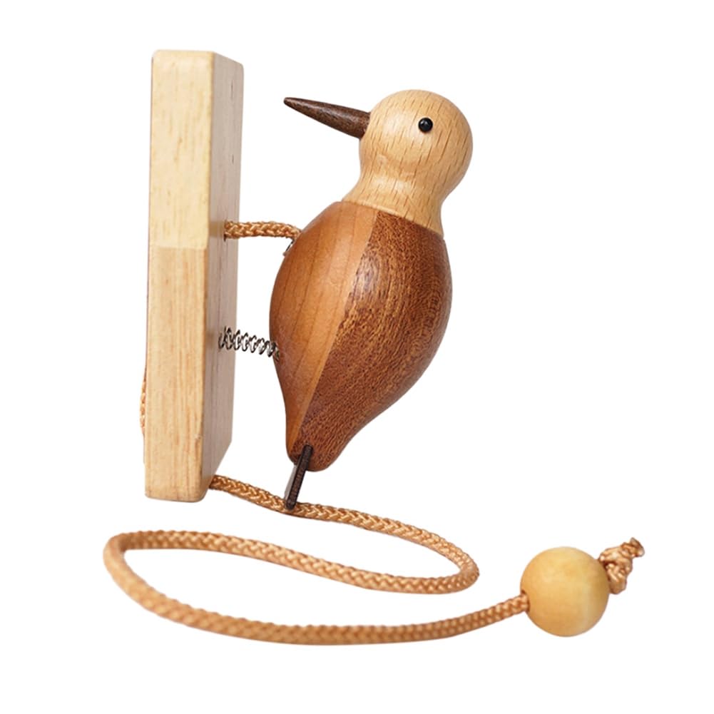 Junterone Wooden Woodpecker Door Bell Easy Installation Hanging Ornament Woodpecker Door Knocker for Indoor Window Wall Kids Toy