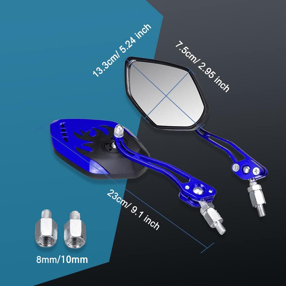ASUBHA 2PCS Motorcycle Mirrors, Motorcycle Mirrors for Handlebar, Convex Handlebar Rear View Side Mirror with M8 M10 Bolt, Wide Angle Rear View Mirror Car Accessories for Scooter ATV UTV Dirt Bike