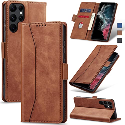 Image of Jasonyu Flip Wallet Case for Samsung Galaxy S22 Ultra 5G,Brown
