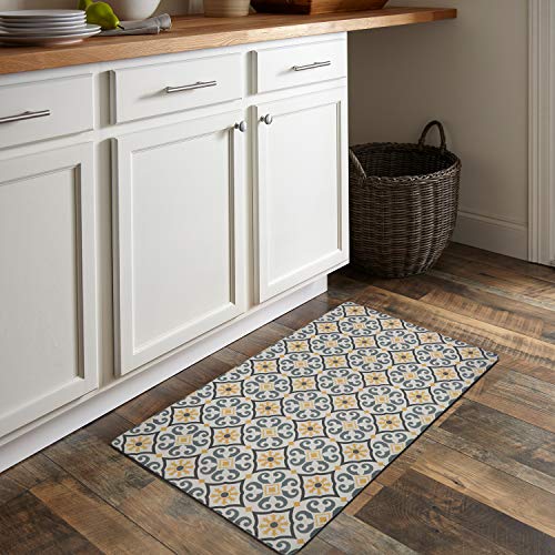 QSY Home Kitchen Anti Fatigue Floor Mats 18x30x1/2-Inch Comfort Standing Rugs for Laundry Bath Room Pvc Foam Bevel Edges Non-Slip Waterproof Mats, Grey/Yellow