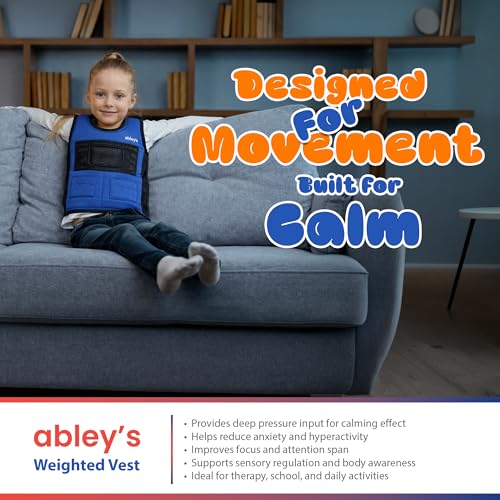 Image of Abley's Kids Weighted Vest for Sensory Integration - Calming Deep Pressure Sensory Vest for Autism, SPD, ADHD - Adjustable Neoprene Body Wrap with 6 Removable Weights - Blue, Small (0.9 KG)
