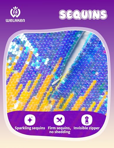 Image of WELAKEN Girls Ombre Sequin Dress Sparkly Fancy Short Puff Sleeves Gradient Party Dress