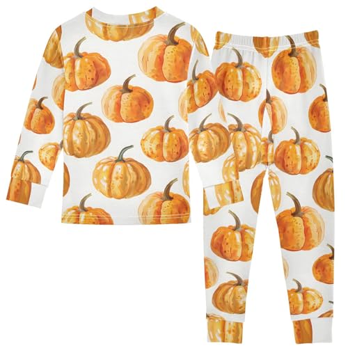 Pajama Sets Long Sleeve Pumpkin Pattern Print on White Soft Comfy Sleepwear 2 Piece PJS 3-8T3