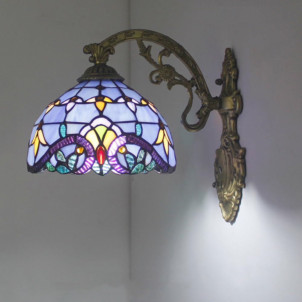 Mengjay Wandleuchten, Wand Lampe mit 8 Zoll Lampenschirm aus Buntglas und Gestell aus Metall, Wandlampen Vintage Wand Licht für Innen Wohnzimmer Korridor Treppen Flur (Style.B)