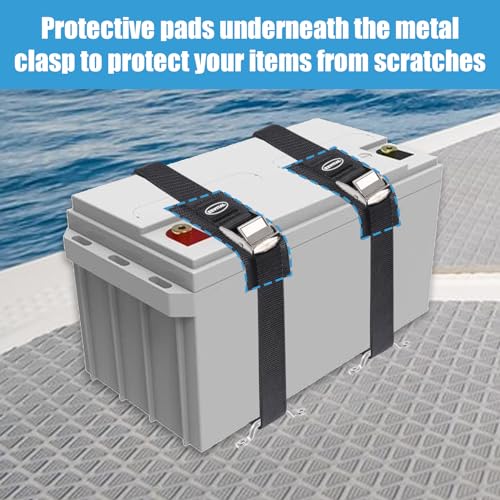 Image of EXVITAL Battery Tie Down Strap Hold Down Kit, 1 inch x 78 inch Cooler Tie Down Kit with Non-Rusting Cam Buckle, Stainless Steel Bracket & SS Screws for RV Battery,Luggage Belt (4 Pack)