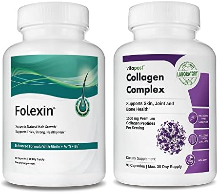 Folexin & VitaPost Collagen Complex | Hair, Skin & Nails Supplement Bundle | Hair Growth Support Supplement for Women & Men + Premium Hydrolyzed Collagen Peptides Capsules 1500mg per Serving