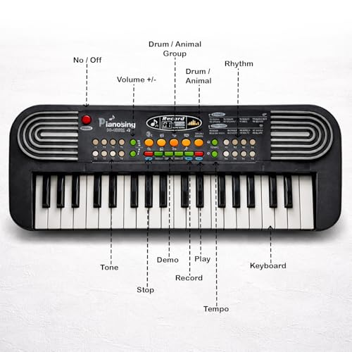 Image of TWIST & TURN Piano Musical Toy Keyboard for Kids with Microphone & AUX Cable | Electronic Piano, Multiple Sound Modes & Recording Function & Early Learning Instrument, Indoor Play - Black (430)