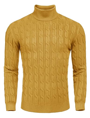 Image of COOFANDY Men's Slim Fit Turtleneck Sweater Casual Twisted Knitted Pullover Sweaters