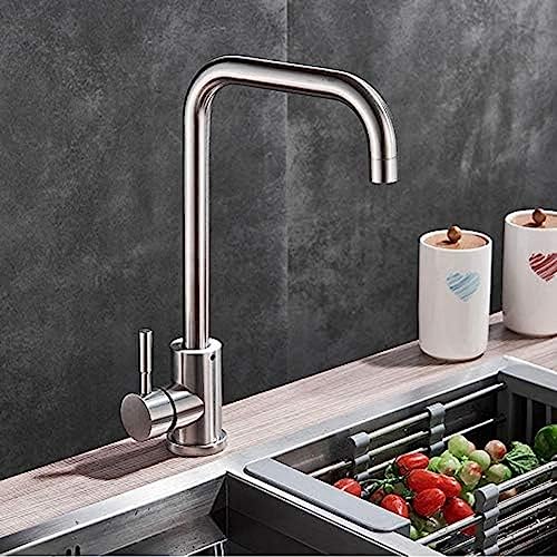 Mitigeur de cuisine col de cygne rotatif en acier inoxydable brossé pour évier monotrou