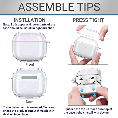Ulak Compatible With Airpods 3 Case, Clear Glitter Shockproof Transparent Designed Soft Tpu Protective Cover With Keychain For Airpods 3Rd Generation 2021 [Front Led Visible], Glitter #TOP4