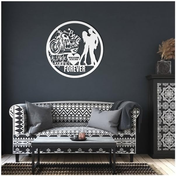 Personalized Couple Motorcycle Metal Sign Bride & Groom With Motorbike Born To Ride Together Motorcycle Biker Couple Anniversary Wedding Gifts (Style 20)