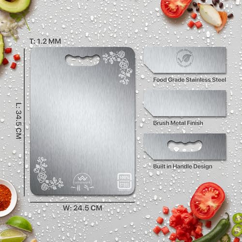 Image of Large 304 Stainless Steel Cutting Board for Kitchen - Ultra Premium Vegetable and Fruit Cutter, Heavy-Duty Long Life Metal Chopping Board (35 x 25 cms)(Ultra Premium)