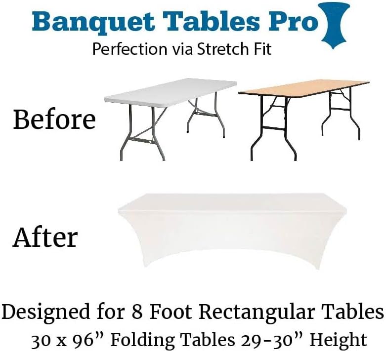 Banquet Tables Pro 8 Ft Rectangular Stretch Spandex Tablecover (White, 1 Pack)