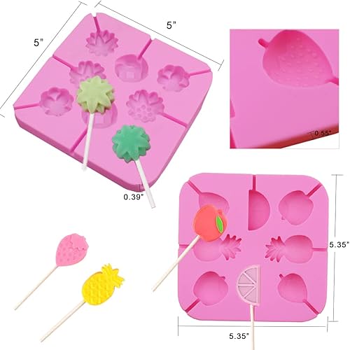 Miniatura 2 de Juego de 2 moldes de piruleta de silicona, moldes de ventosa, 100 palitos de chupón, 100 bolsas de golosinas, 100 lazos dorados para hacer