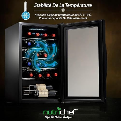 NutriChef Wine Refrigerator Cellar, 24 Bottle Storage and 67.7 Liters Internal Capacity, Single Zone Chiller with Digital Touch Button Control, Placement for Standing Bottles and Air Tight Seal – Image 4