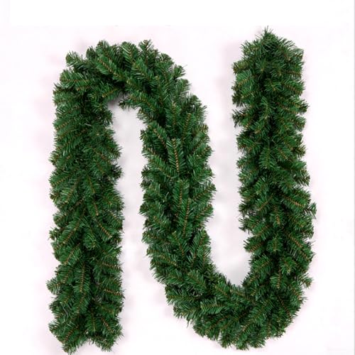 Yhenlovtt Lot de 2 guirlandes de sapin artificiel de 7 m - Guirlande de Noël - Pour les environnements de vacances (2,7 m, 300 têtes)