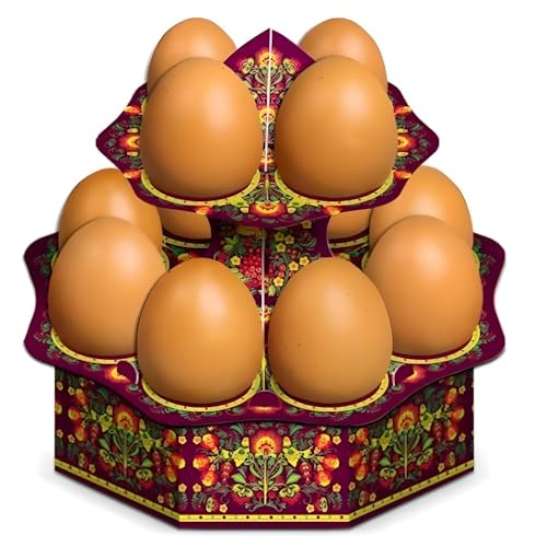 ALTARICA Easter Khokhloma Decorative Cardboard Stand with Stable Cup For 12 Eggs