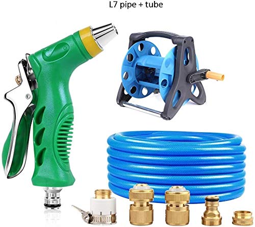 North cool Car Wash Water Gun Telescopic High Pressure Suit Water Hose Housewares For Storage Watering Tools L7 Set + Round Tube + Water Pipe Car (Optional Size) Four Seasons Common (Size : 15m),Size:
