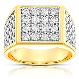 Naava Men's 9 ct Yellow Gold Diamond Cluster Ring, Size N