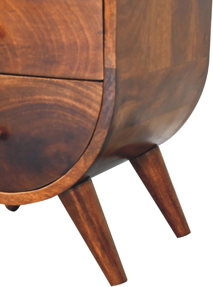 Solid Wood Split Bedside Table with 2 Drawers and 1 Open Slot, Chestnut Dark Brown Finish for Bedroom Storage and Organization