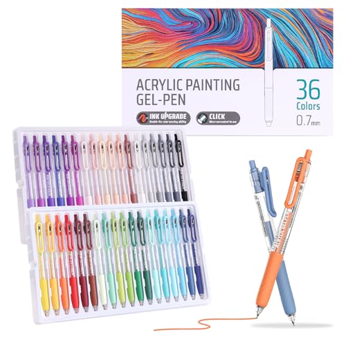 Xipan Acrylic Colored Pens Set 36 Colors Retractable Gel Ink Pens 0.7mm Fine Point Colorful Pen for Black Paper Rock Glass Fabric and Art Crafts Supplies Color Pen for Journaling Note Taking