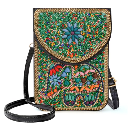 Image of Small Beaded Crossbody Bag for Women, Boho Cell Phone Shoulder Purse Wallet with Handcrafted Colorful Beads