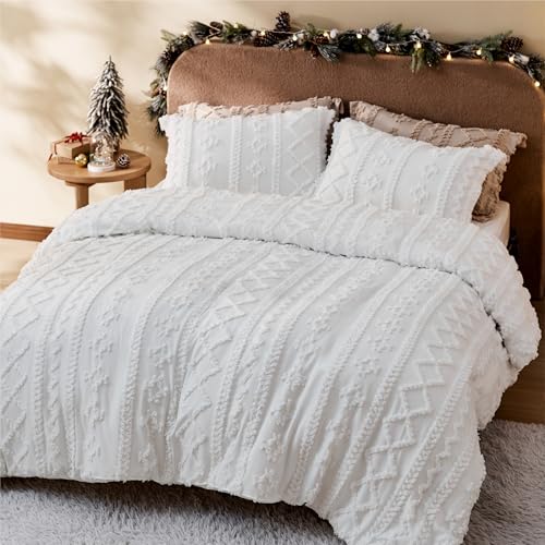 Image of Bedsure Boho Duvet Cover Queen Size, Soft & Comfortable Elegant Design Boho Bedding for Decoration, Machine Washable Comforter Cover for All Seasons,Includes 1 Duvet Cover & 2 Pillow Shams,White