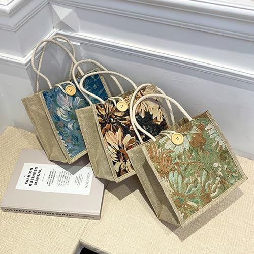 EKKONG Sac en Jute, Sac Fourre-Tout pour Femme, Sac de Courses, Sac Tote, Sac à Main, Sac Cadeau, Sac en Osier pour Pique-Nique, Voyage, Shopping et Plage (B) – vue 4
