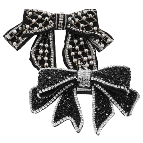 FOYTOKI Pearl, Fabric and Crystal Hair Clips - 2pcs Decorative Black Hair Accessories with Bows for Girls and Kids