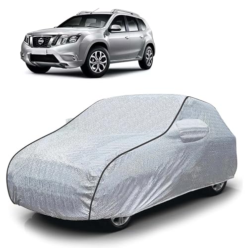 Image of Sulfar 100% Waterproof Car Body Cover Compatible with Mirror for Nissan Terrano (Triple Stitched, Full Bottom Elastic, Magic Silver with Black Piping)