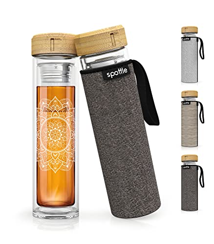 Spottle botella para té con colador para llevar - botella para beber té de vidrio en 500 ml, 650 ml, 1 litro - tetera de doble capa - tetera - taza de té - botella de té thumbnail