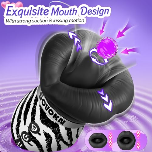 Image of Vibrator Adult Sex Toys for Women - New Zebra Print Mouth Sex Toy with 10 Tongue Licking, 3 Auto & Manual Suction, Smart AI App Control Vibrators for Clit Nipple Anal, Adult Toys & Games for Couples