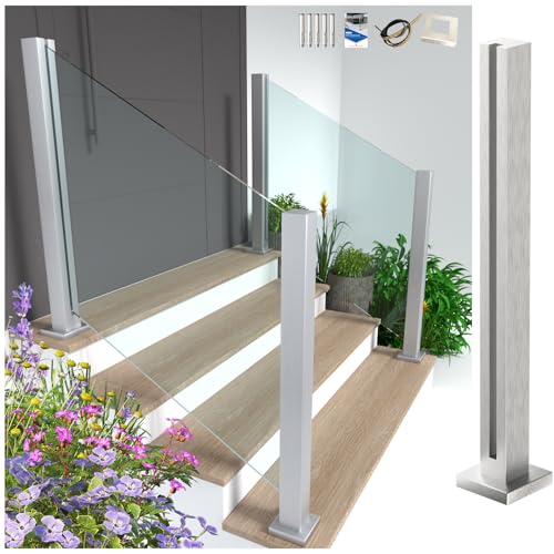 Cvter Poste de Barandilla de Vidrio Sin tapa con Ranuras: 60cm de Postes de Balaustrada de Vidrio de Acero Inoxidable Plateado para Cubiertas, Escalones, Balcón, Piscina, Jardín, Escaleras