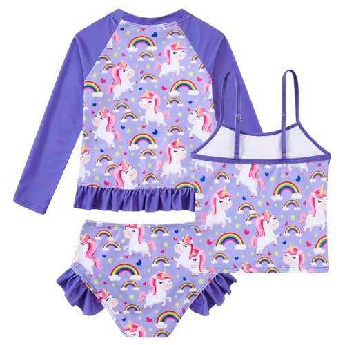 Image of BFUSTYLE Girls Swimsuit 3 Pieces Rash Guard Kids Long Sleeves Bathing Suit 3-8 Years Sun Proction Swimwear Tankini