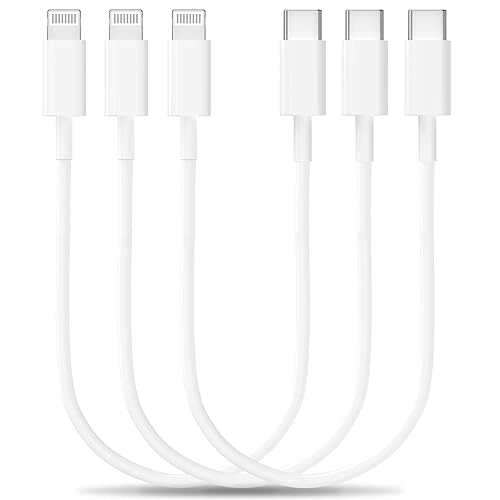 Certificado Apple MFi Cable corto USB-C a Lightning (paquete de 3 0.6 pies), cable de carga rápida para iPhone, cable de carga USB-C de entrega de