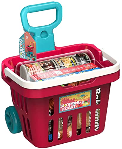 JT-Lizenzen Einkaufstrolley Kinder Spielzeug Trolley mit 6-TLG. Zubehör Kaufladenzubehör +3J