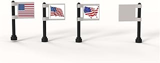Building Bricks Toys Custom American Flags Set with Pole 3 Pcs on 2x2 Tile Creative Compatible with All Major Brands Ages 4+ Miniature Souvenir Independence Day July 4th Gift Idea