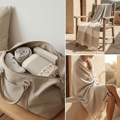 ELZTALER Hamamtuch 180x100 cm aus 100% Baumwolle – Saunatuch/Saunahandtuch & Strandtuch – Leicht, saugstark & schnelltrocknend – Peshtemal (Sandbeige)