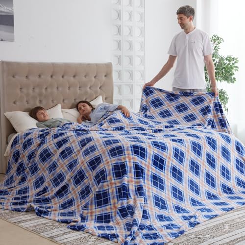 COOVA Oversized King Fleece Blanket 120x120 inches, Soft Cozy Warm Giant Extra Large 10'x10' Blanket for Bed, Sofa, Couch,Travel, Camping, California Huge Flannel Big Throw Blanket, Rhombus Dark Blue