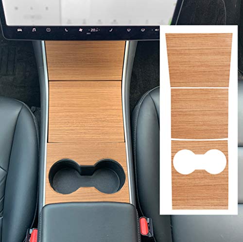 ROCCS Model 3 Center PVC Wood Grain Wrap Kit, Console Protector Sticker Armrest Box Control Decoration for Tesla Model Three 3 [Upgraded Version]