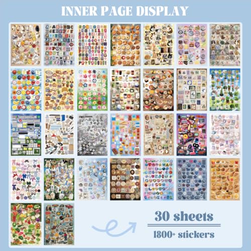 Image of Sticker Book with 1800+ Stickers, 30 Pages | Scrapbooking, Journaling, Decorative Stickers, Collage Style, Arts & Crafts