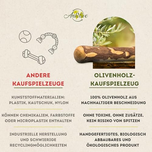 Anlolive | Pack 3 Natürliche Kausticks Größe S 15 cm | Für Kleine Hunde | Olivenholz-Stick | Sicheres, Gesundes und Langlebiges Spielzeug | Pflegt die Zähne, Reduziert Angst und Stärkt den Kiefer