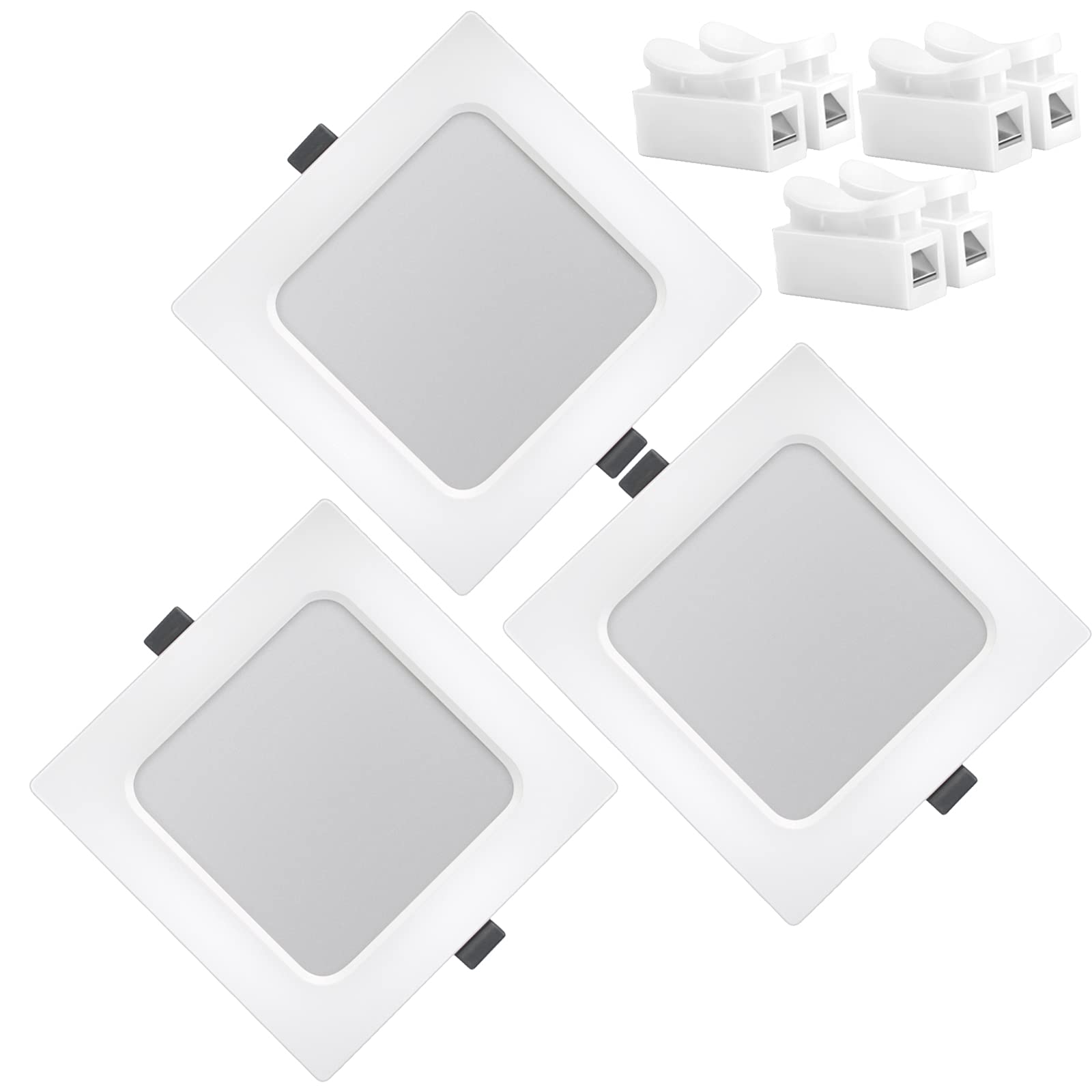 Led Recessed Downlights Ceiling Lights, Ultra Slim Square 180W Equivalent 3000K Warm White 20W 1800LM 230V Cut 7.5”-7.9” Recessed Ceiling Lights Spotlights for Kitchen Living Room Bathroom 3 Pack
