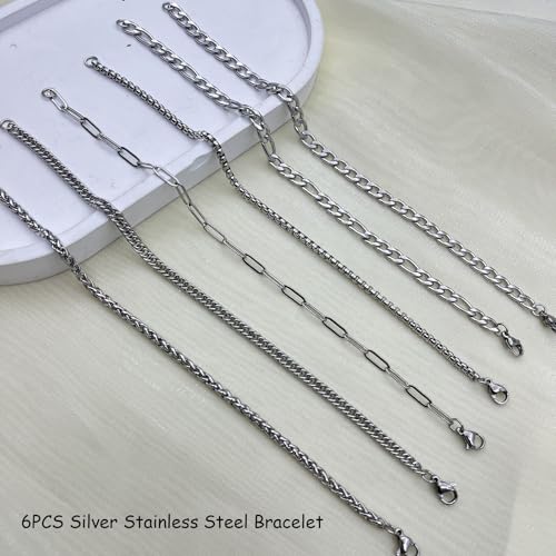 Set 6 Pulseras de Plata para Hombre Acero Inoxidable miniatura 7