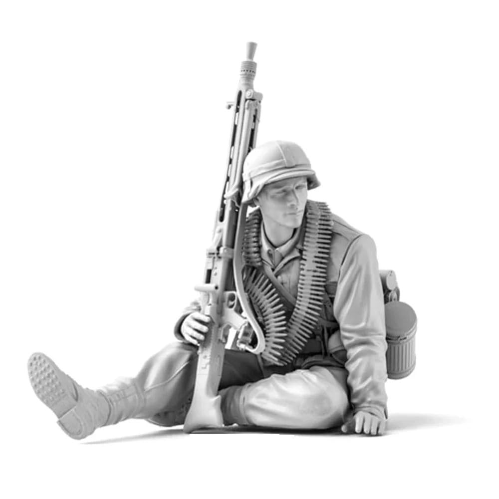 1/16 WWII Infantry MG42 Gunner Resin Model Figure Kit, Unassembled and Unpainted Military Miniature