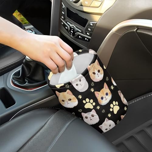 Image of Cat Car Trash Bag Waste Basket with Adjustable Buttons Collapsible Car Storage Bag Multipurpose Road Trip Essentials for Outdoor Activities