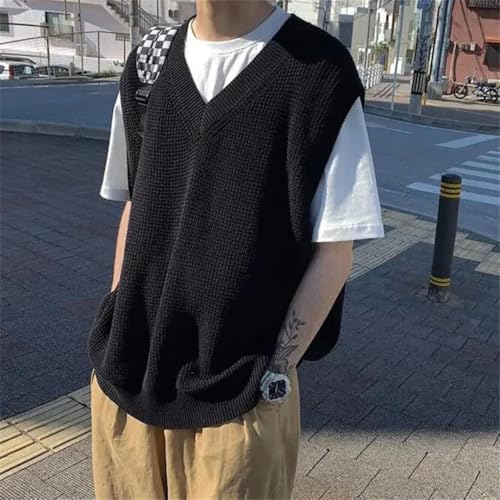 Men's Clothing Sleeveless Vest Knit Sweater Waistcoat V Neck Warm Japanese Retro Vest2