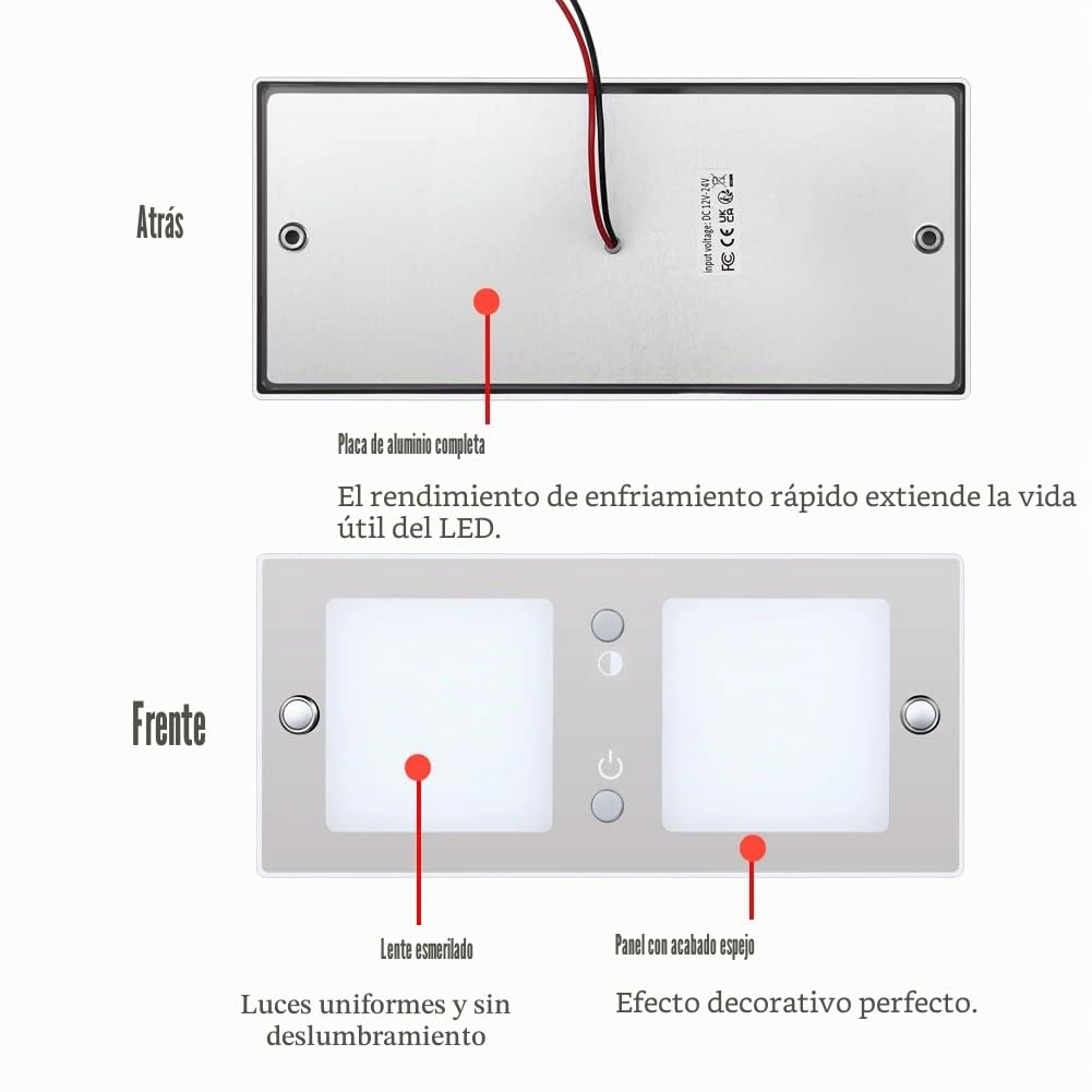 acegoo 12V Luz de Techo LED Caravana Regulable 6W 620lm 3000K/5500K 24V Panel Plafon 20 * 9cm Interruptor Acrílico para Autocaravana Barco Furgoneta Yate Cocina Iluminación Interior
