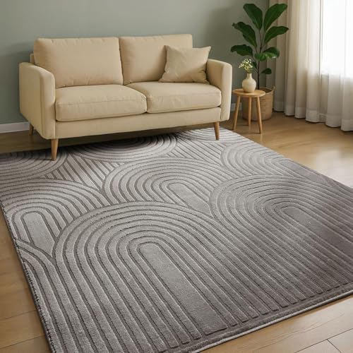 benuta Basic Teppich Claire - Grau 160x230 cm - Minimalistischer Wohnzimmerteppich im Geometrischen Retro-Stil - Pflegeleicht - Fußbodenheizung Geeignet